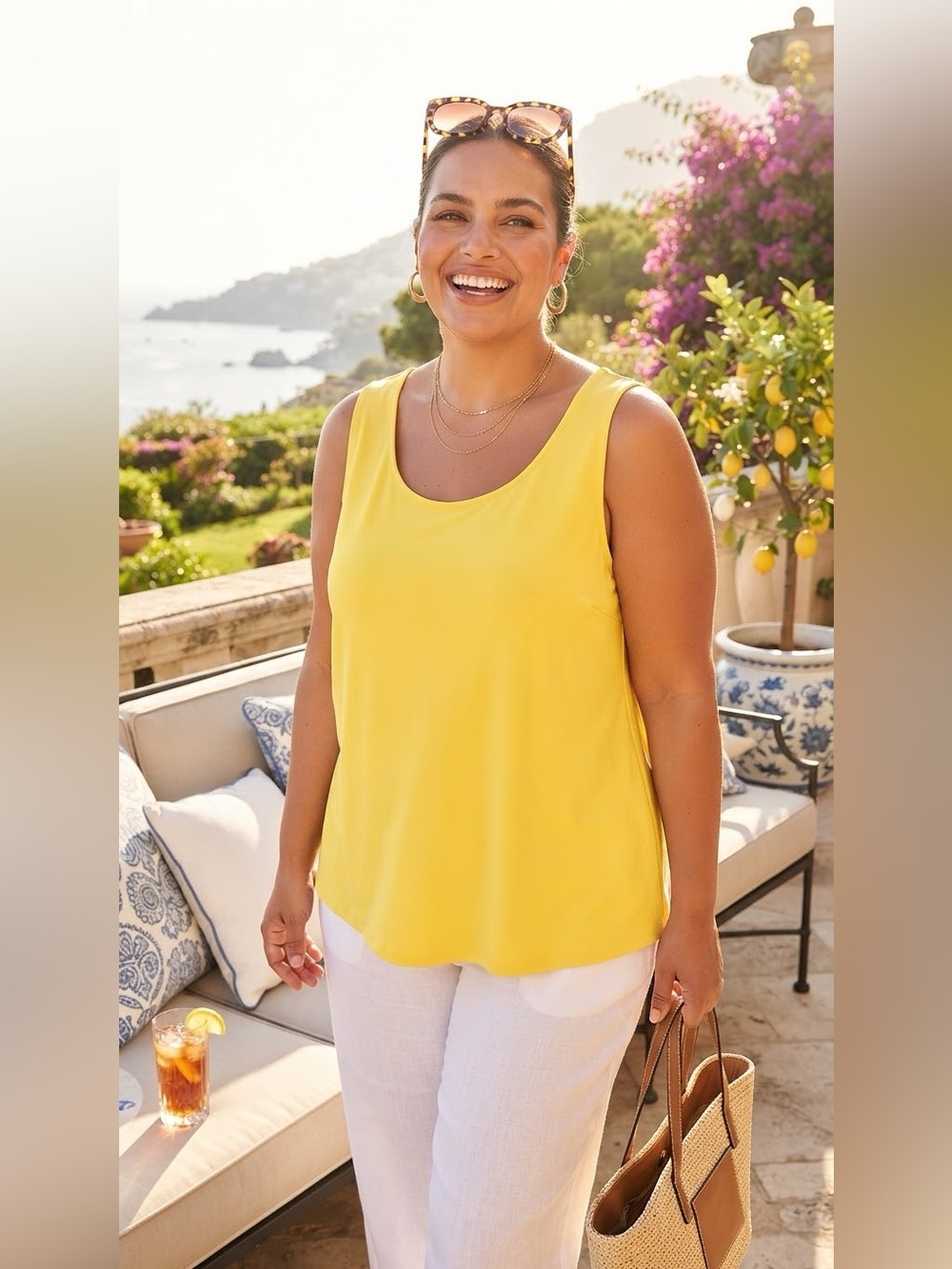 SIZE XL Susan Graver® NEW Women's Tank Top Yellow Liquid Knit Scoop Neck